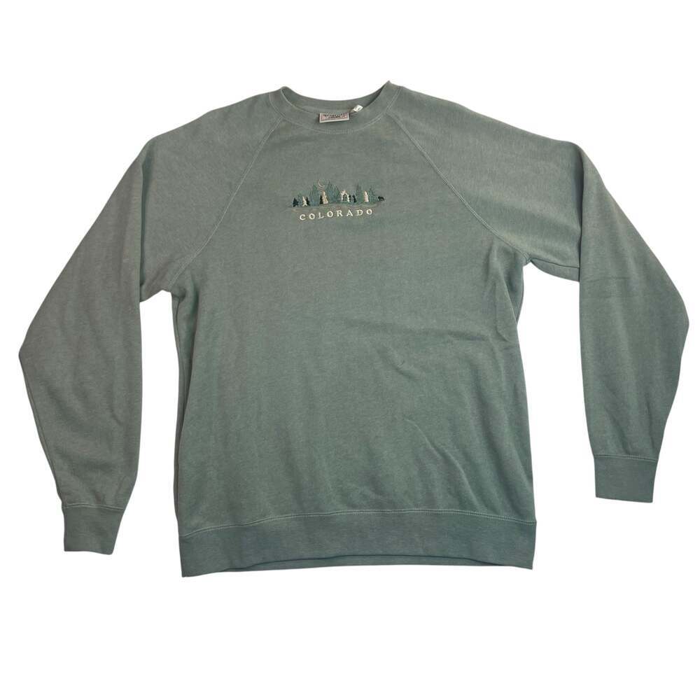 Colorado Embroidered Nature Scenic Crewneck Sweatshirt Green Medium